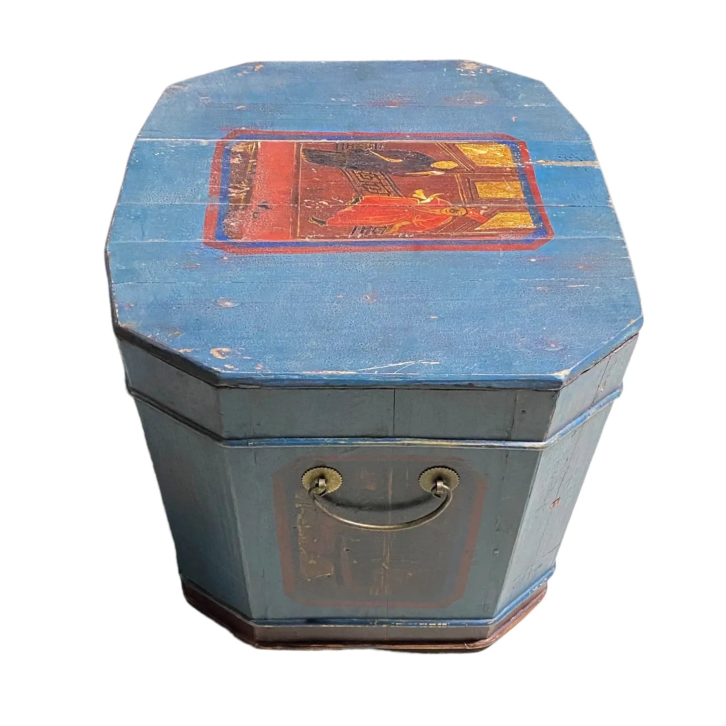 #4939 Large 19th Century Chinoiserie Painted Wood Trunk Box 21.25" W