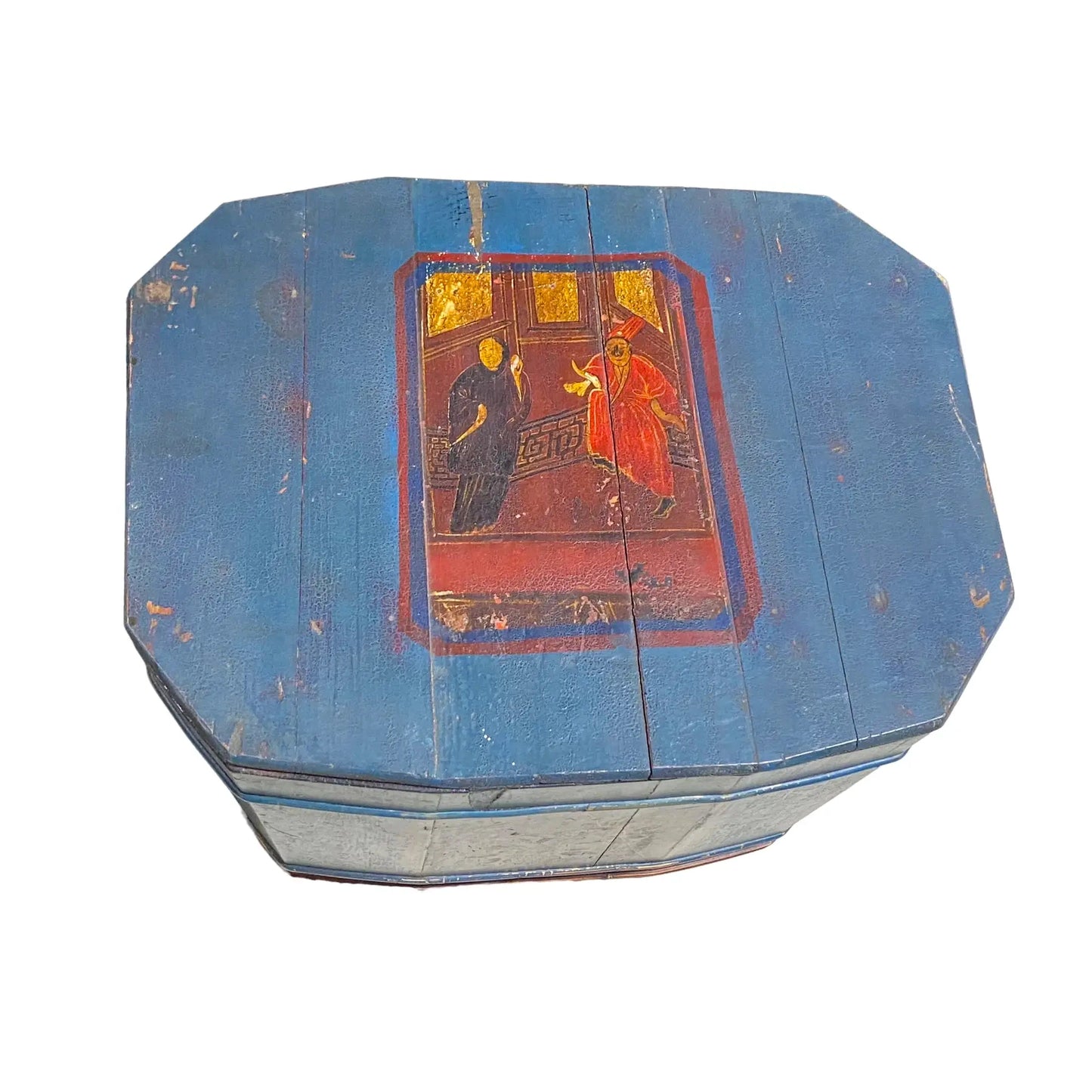 #4939 Large 19th Century Chinoiserie Painted Wood Trunk Box 21.25" W