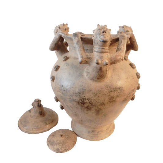 #5407 Vintage Large African Ashanti Ghana Clay Vessel /Water Pot 24.5" H