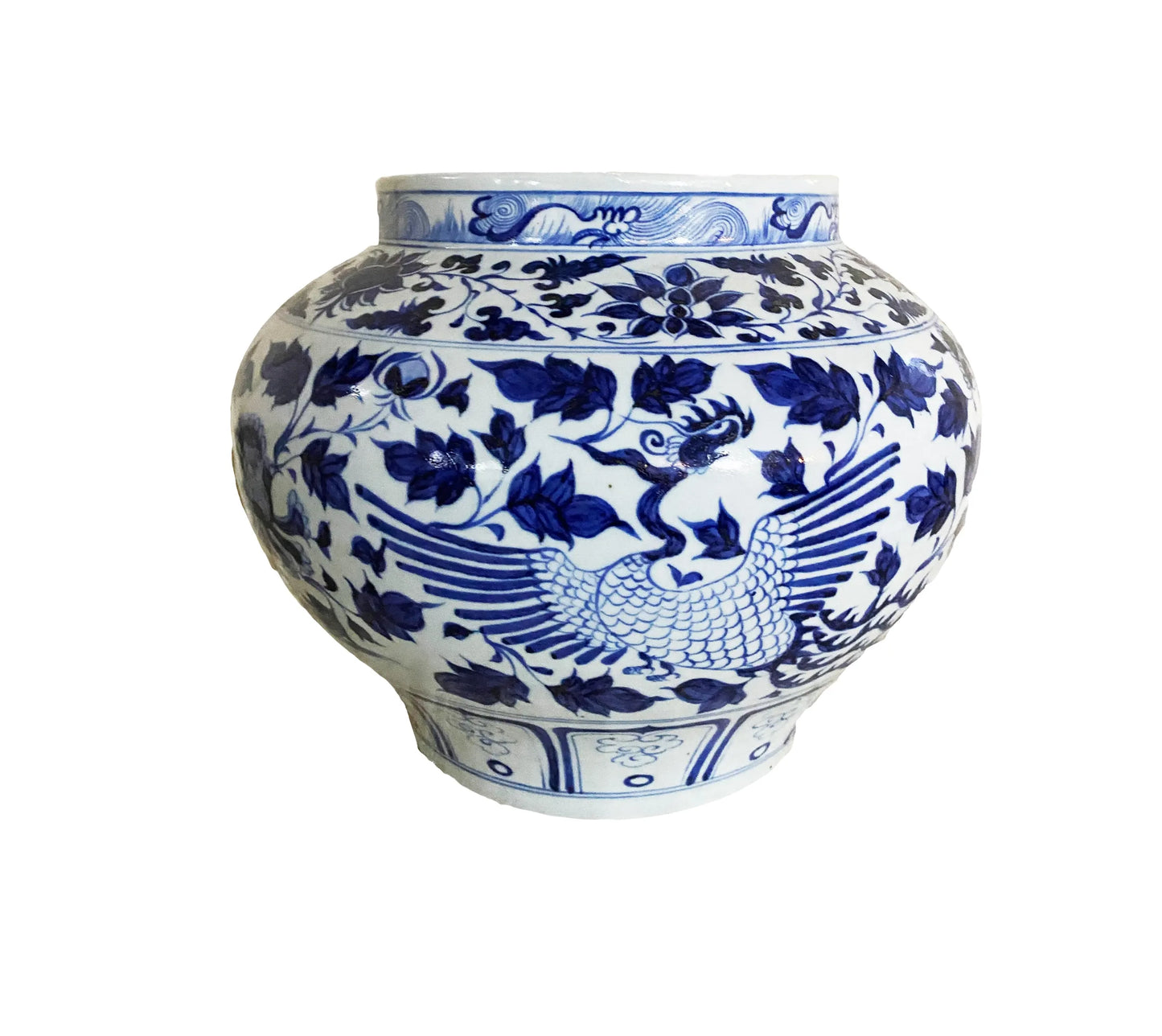 #3713 Ming Style Chinoiserie Blue and White Vase 11" H
