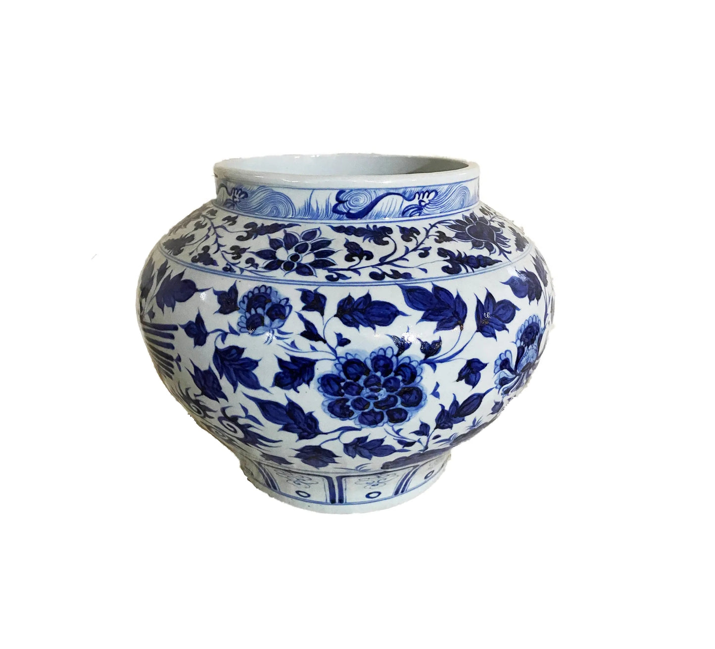 #3713 Ming Style Chinoiserie Blue and White Vase 11" H