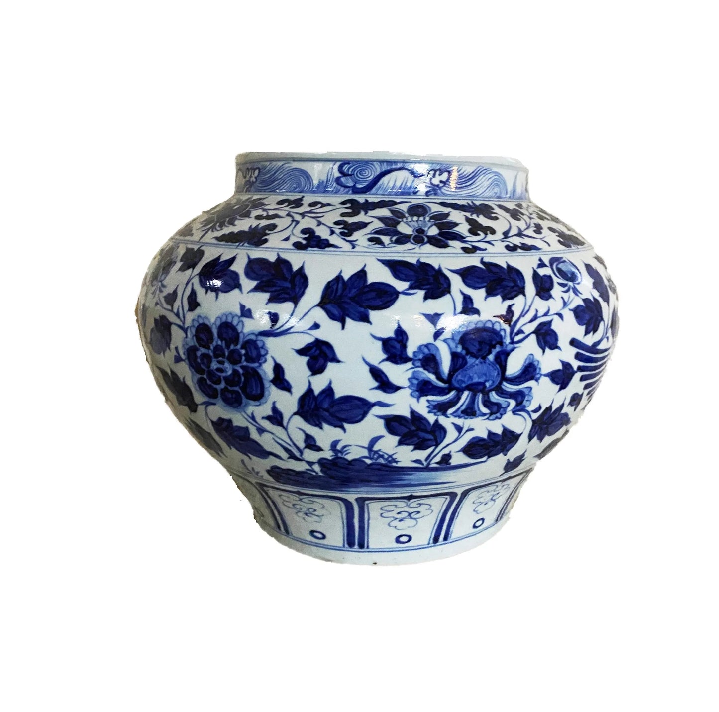 #3713 Ming Style Chinoiserie Blue and White Vase 11" H