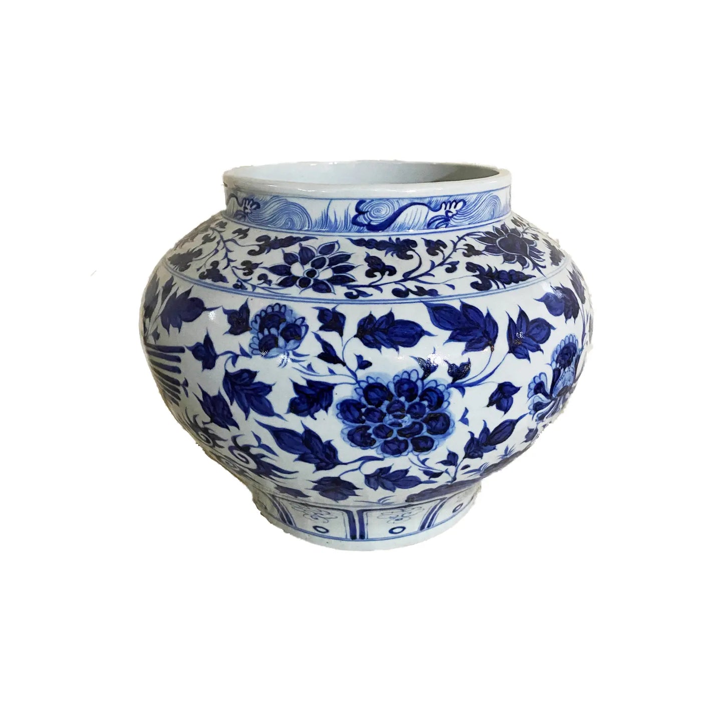 #3713 Ming Style Chinoiserie Blue and White Vase 11" H