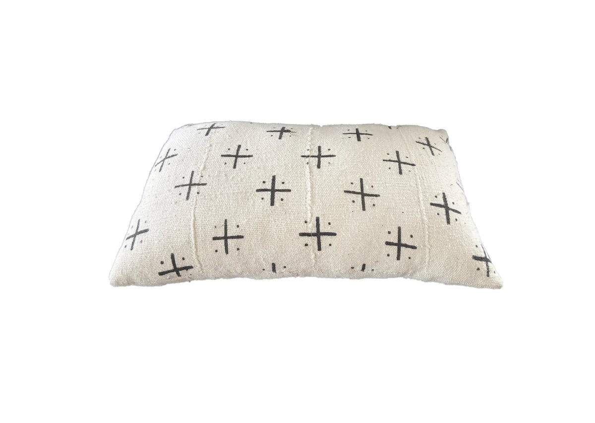 #691 Mud Cloth Bogolan Black & White Lumbar Pillow African Mali 20" by 12"