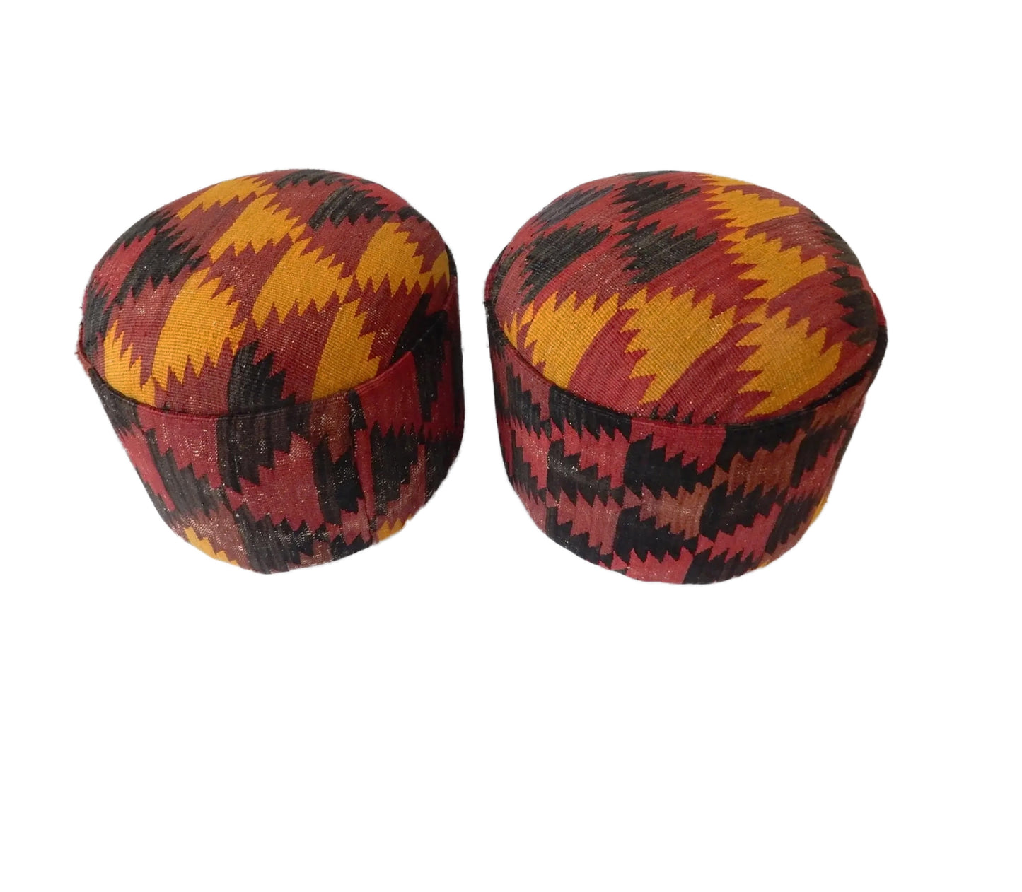 #728 Vintage Custom Made Geometric Turkish tribal Kilim Ottomans - Pair 16" H