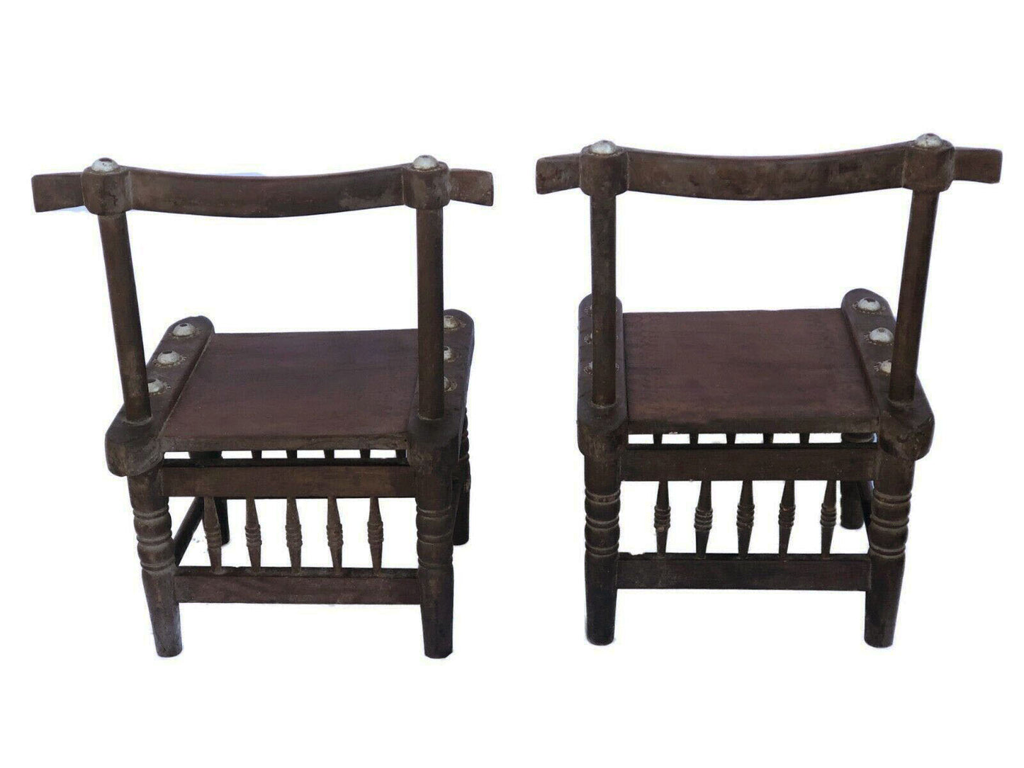 #523 Vintage Pair Of Low African Baule Chief Chairs 27" H