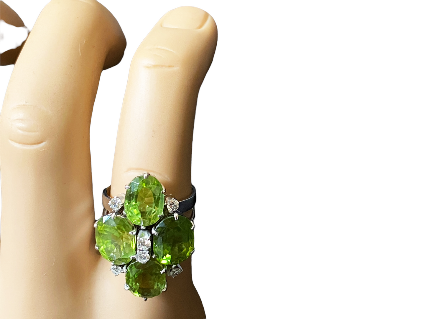 #4780 Mid century 18k White Gold Cocktail Peridot and Diamond Ring