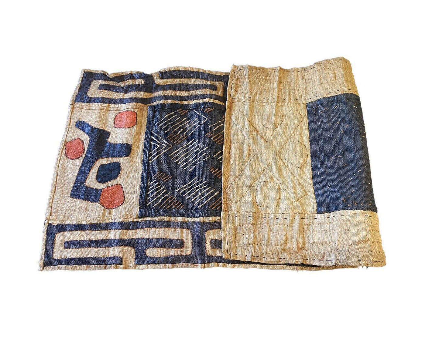 #3508 Lg Kuba Kasai Appliqués Raffia Textile 42.5" by 19"