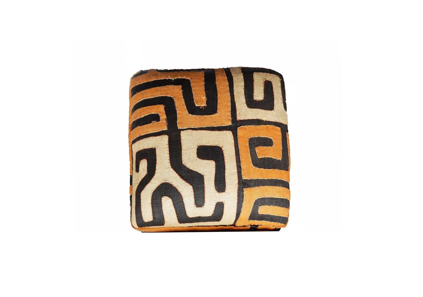 #16 OT Vintage Custom Made African Upholstered Kuba Textile Ottomans, Set of Two