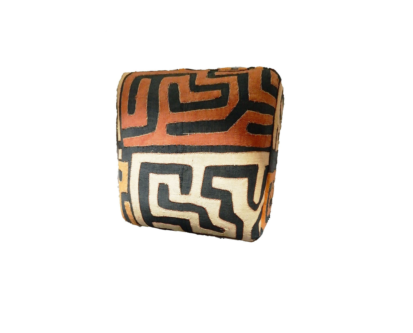 #16 OT Vintage Custom Made African Upholstered Kuba Textile Ottomans, Set of Two
