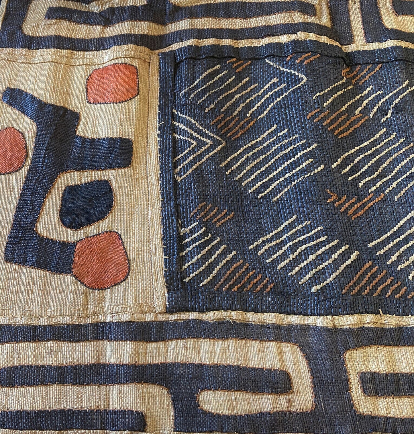 #3508 Lg Kuba Kasai Appliqués Raffia Textile 42.5" by 19"