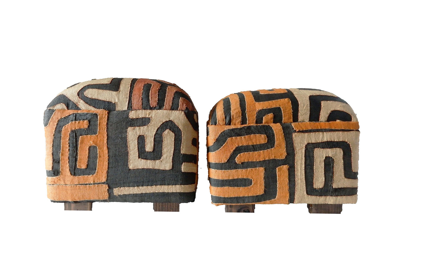 #16 OT Vintage Custom Made African Upholstered Kuba Textile Ottomans, Set of Two