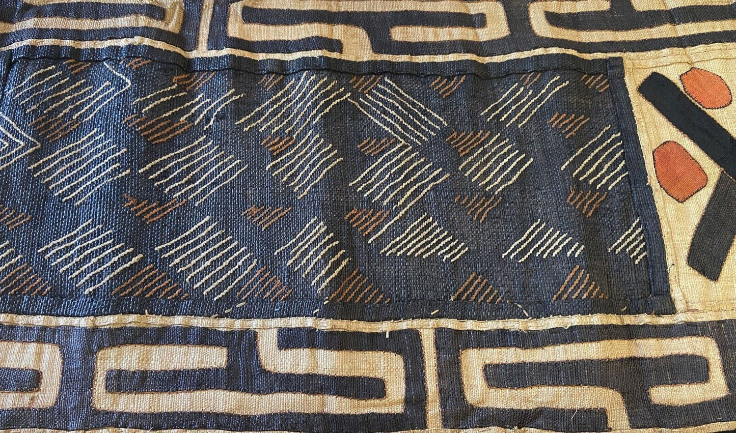 #3508 Lg Kuba Kasai Appliqués Raffia Textile 42.5" by 19"