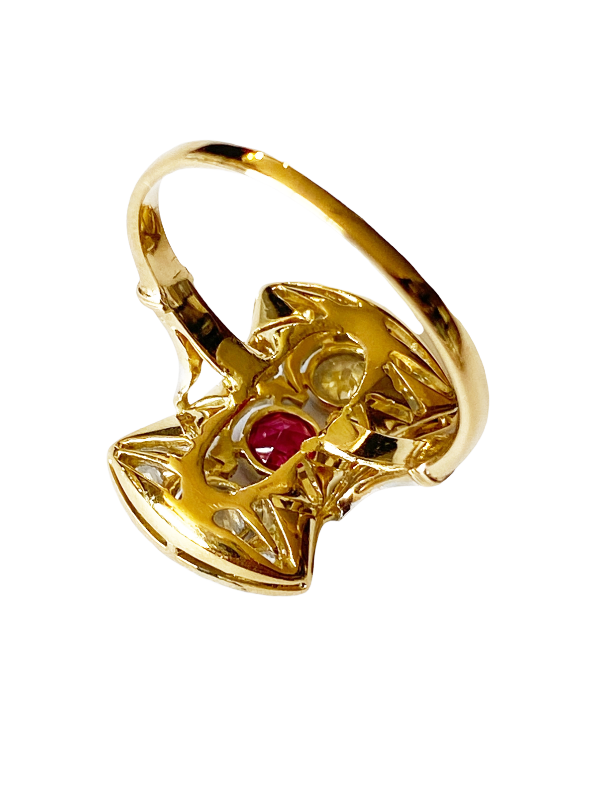 #4781 18k Gold Art Deco Antique Pink Sapphire & Diamond Shield Ring Size 7 1/2