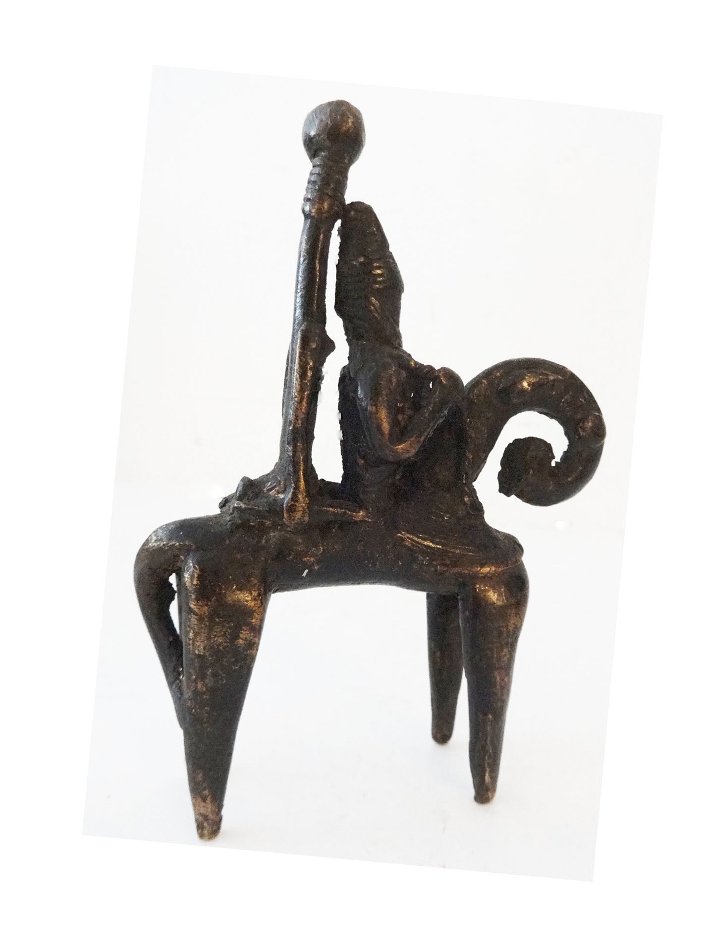 #993 African Dogon Bronze Horseman Cast Handmade Mali 4" W by 5" H