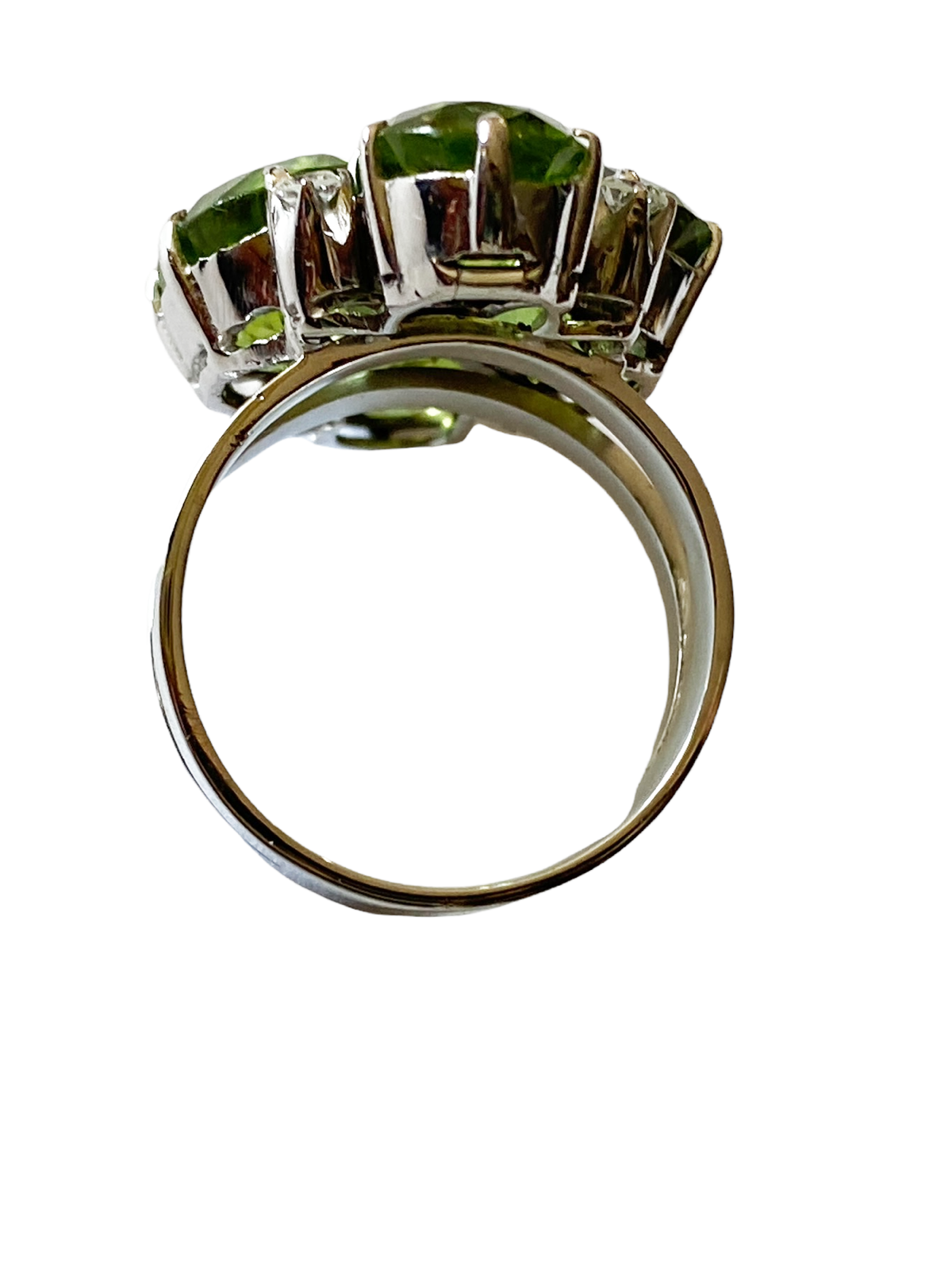 #4780 Mid century 18k White Gold Cocktail Peridot and Diamond Ring