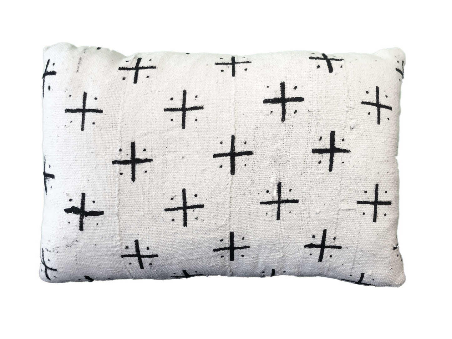 #682 Vtg Mud Cloth Bogolan Black & White Lumbar Pillow African Mali 20" by 13"