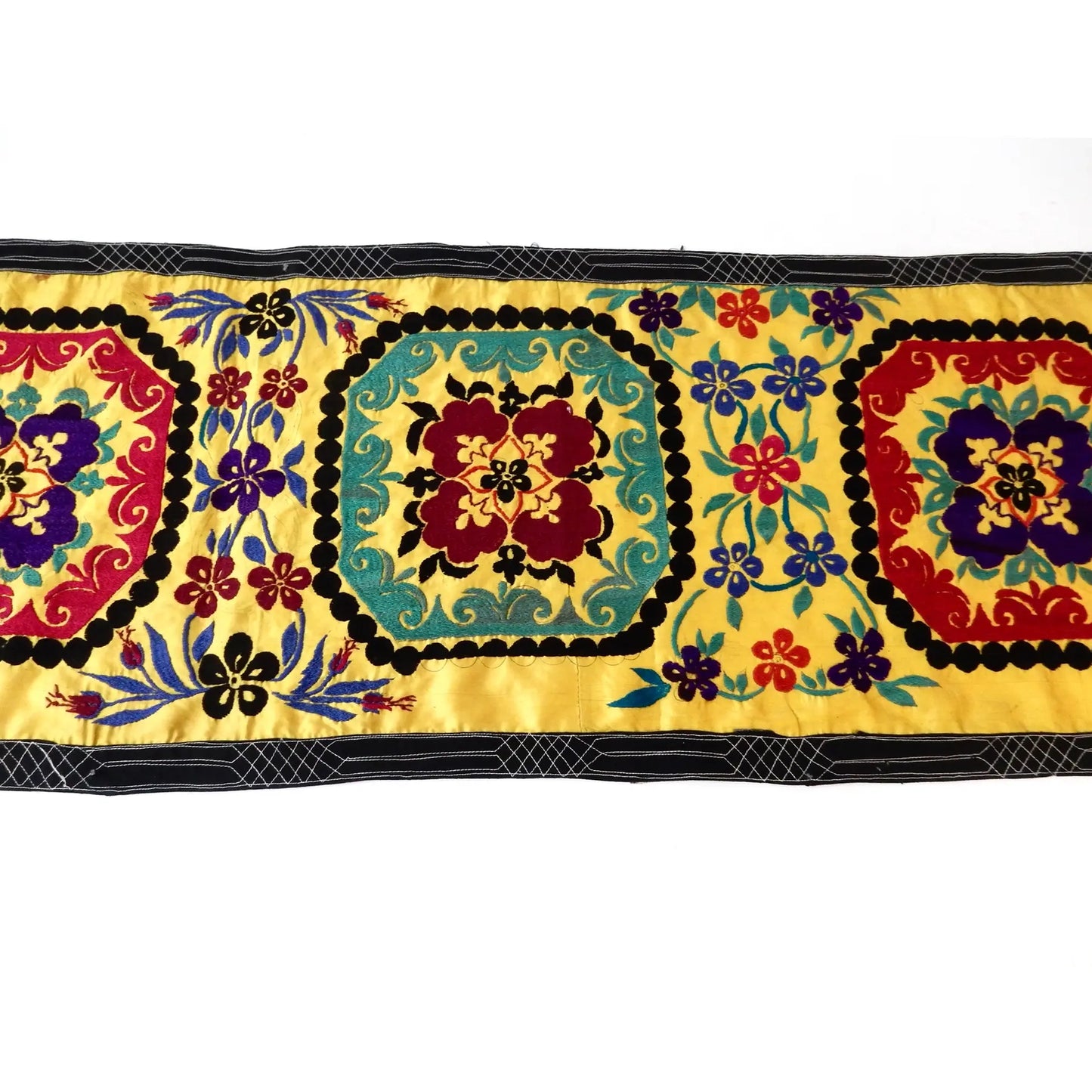 #7319 Vintage Long Uzbek Suzani Embroidered Fabric Runner/Wall Hanging 168" W