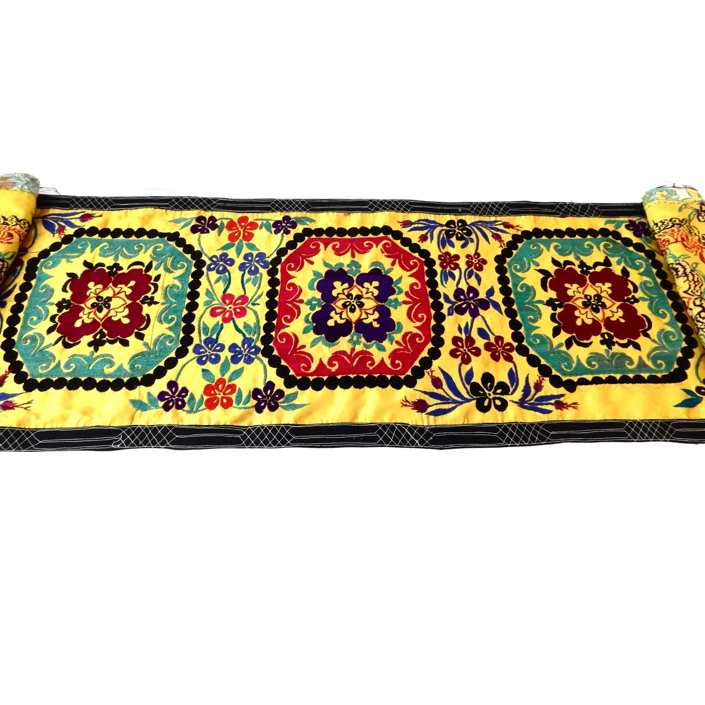 #7319 Vintage Long Uzbek Suzani Embroidered Fabric Runner/Wall Hanging 168" W
