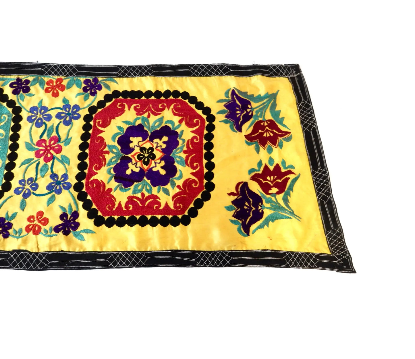 #7319 Vintage Long Uzbek Suzani Embroidered Fabric Runner/Wall Hanging 168" W