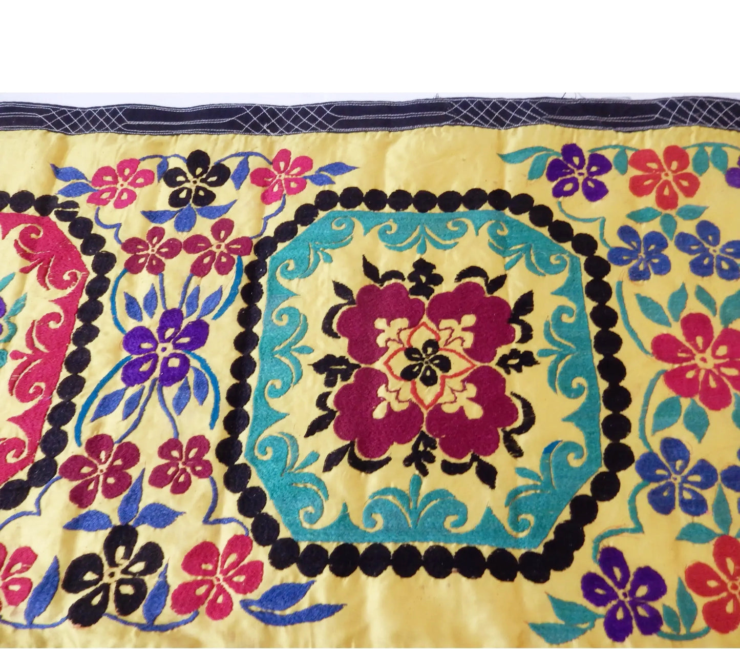 #7319 Vintage Long Uzbek Suzani Embroidered Fabric Runner/Wall Hanging 168" W