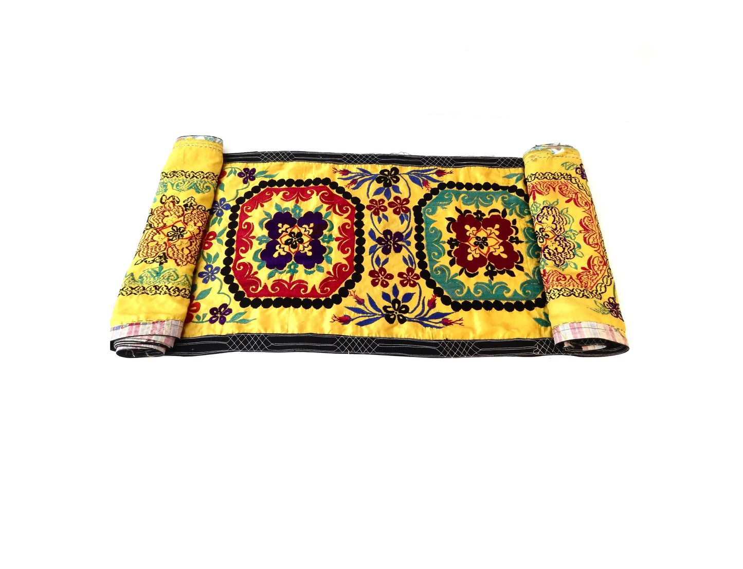 #7319 Vintage Long Uzbek Suzani Embroidered Fabric Runner/Wall Hanging 168" W