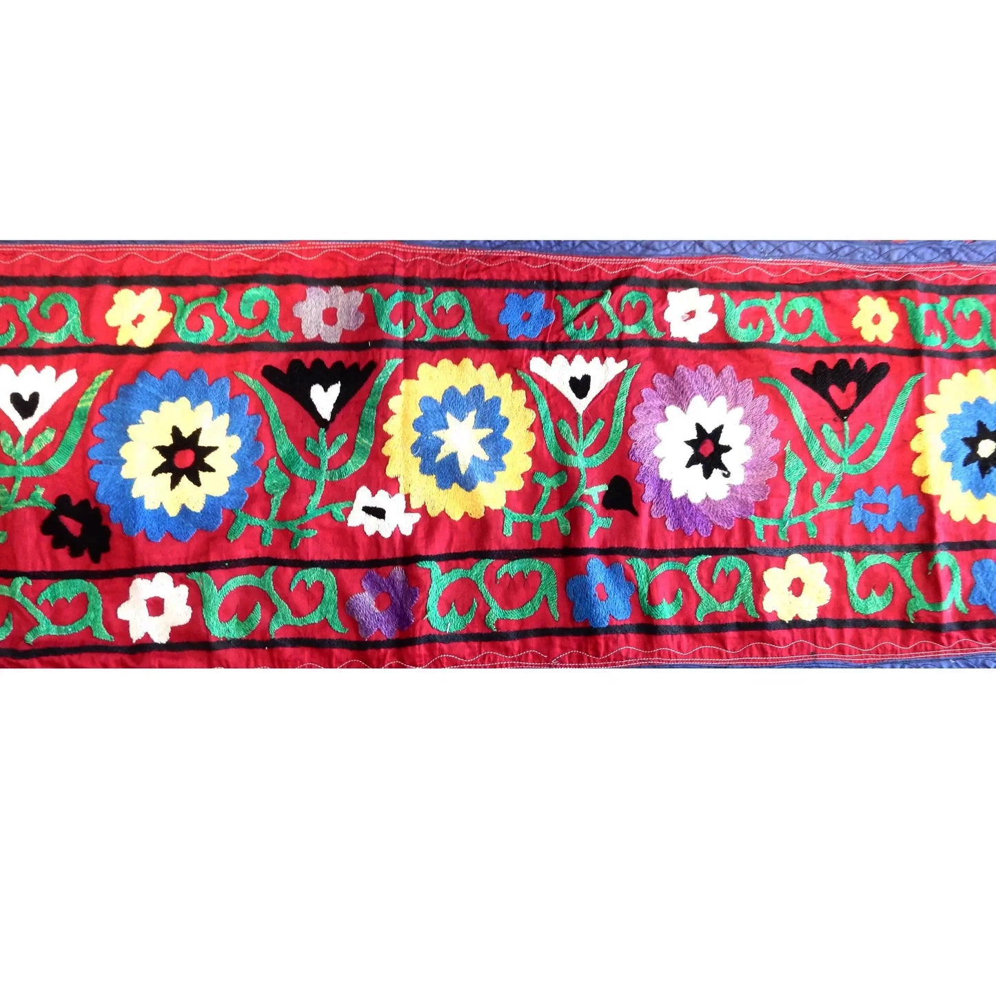 #7320 Vintage Long Uzbek Suzani Embroidered Fabric Runner/Wall Hanging 12'1"