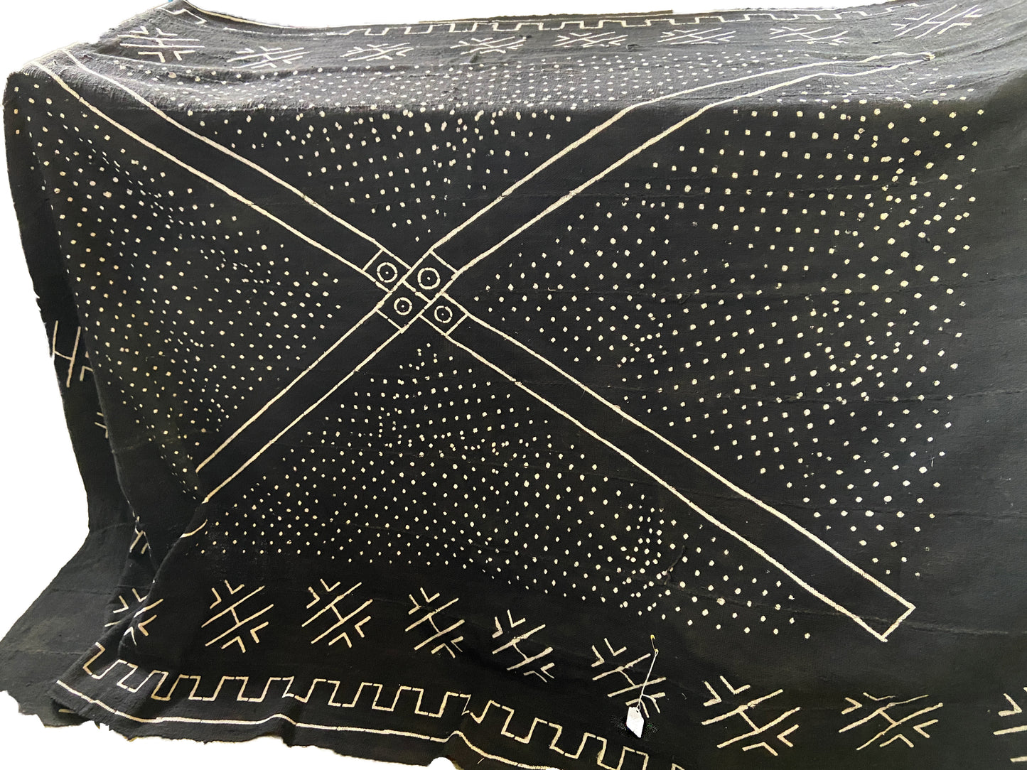 #1898 Lg Malian Black & White Mud Cloth Textile 85" by 63"