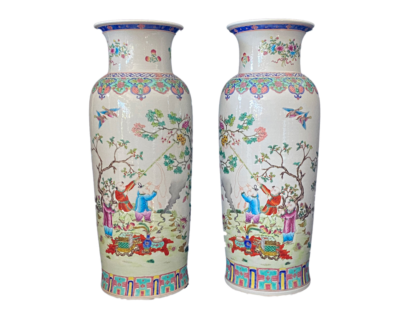 #3191 Lg Chinoiserie Famille Rose Vases /Pair