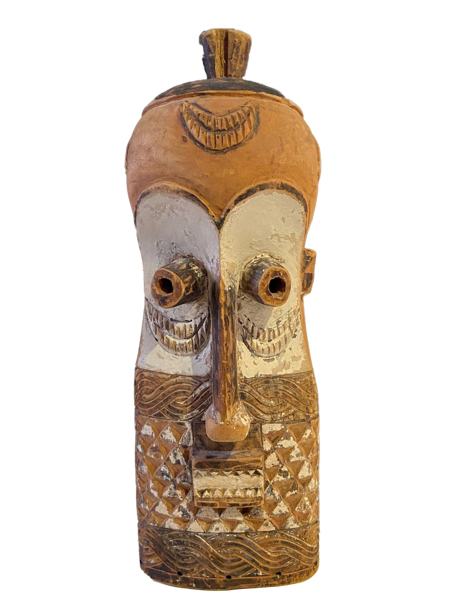 #2244 Primitive Old Congolese DRC Bembe Casque Mask Fizi Congo 20" H