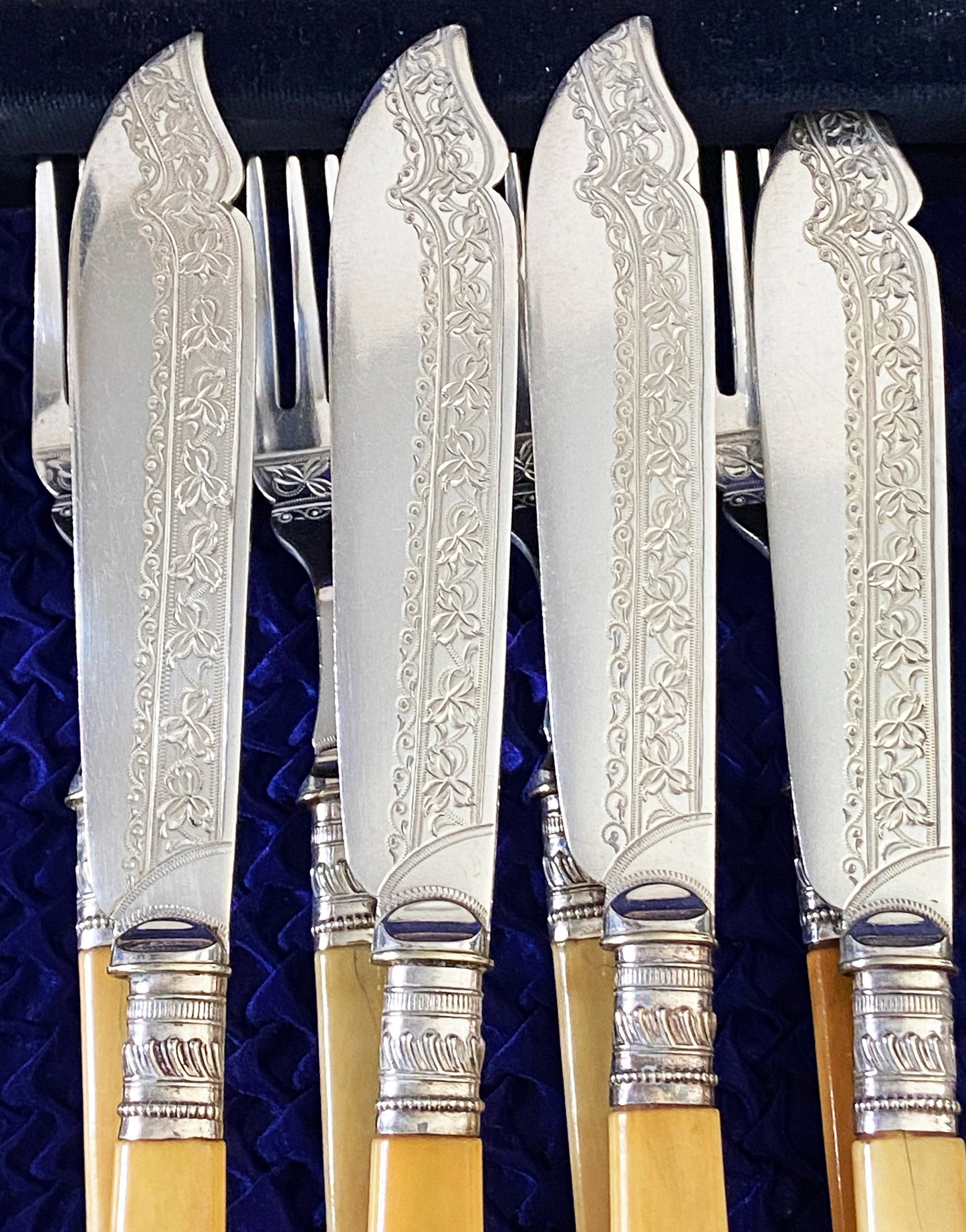 #3603 English Sheffield Engraved Fish Flatware Set for 8