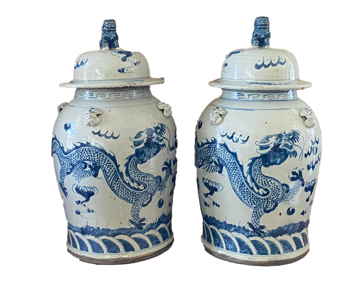 #3162 Large Chinoiserie Dragons Ginger Jars pair 24" H