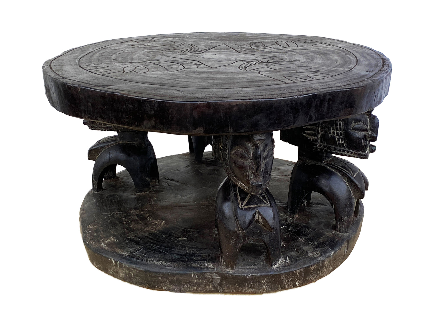 #4215 Superb Rare Old African Carved wood Baga Stool/Table Guinea 24" D