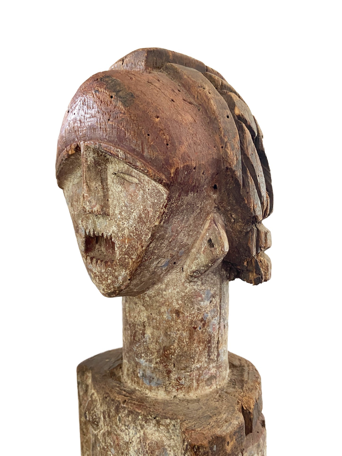 #8182 Rare African ambete reliquary Statue  Gabon on a custom wood stand 30.5" h