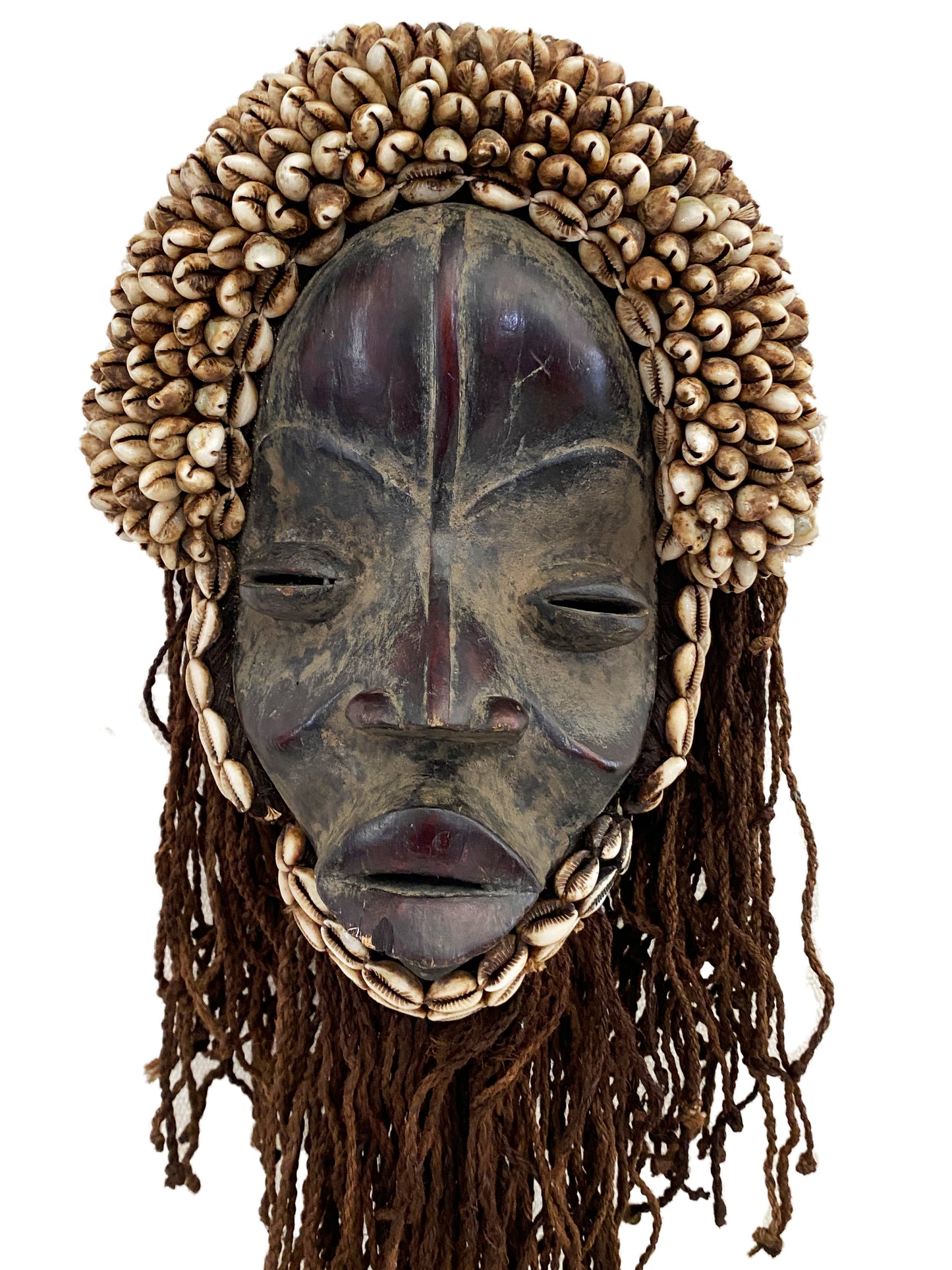 #3754 African Dan Mask Deangle Cowry Shells On Iron Stand