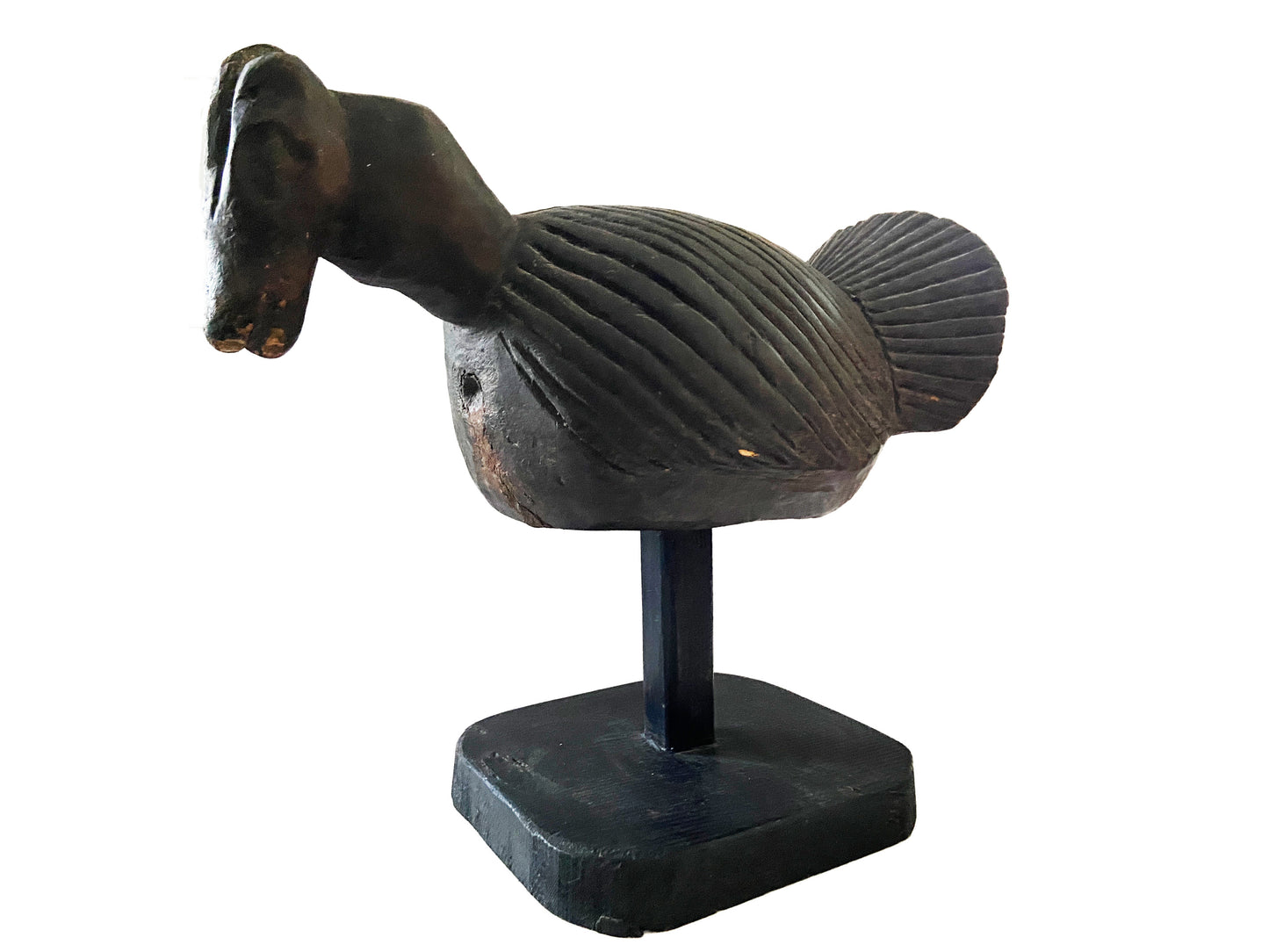#2247 Rare African Old Ceremonial Bobo BIRD Mask Helmet Burkina Faso 16" H w/ stand
