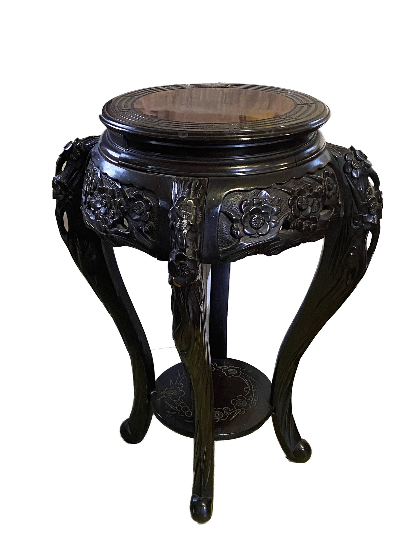 #3213 Antique Chinoiserie Rosewood Pedestal Stand Display