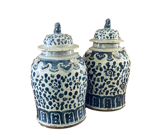 #3150 Chinoiserie Blue and White Porcelain Ginger Jars -Pair