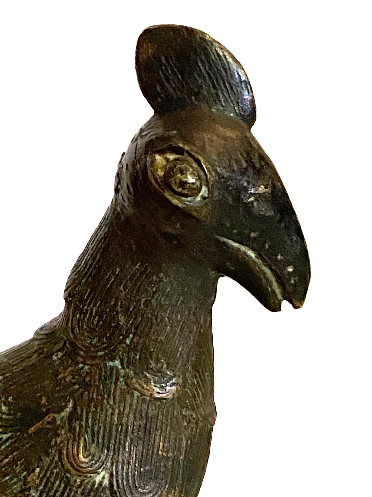 #3370 African Tribal Benin Bronze Rooster Nigeria 10.5" H