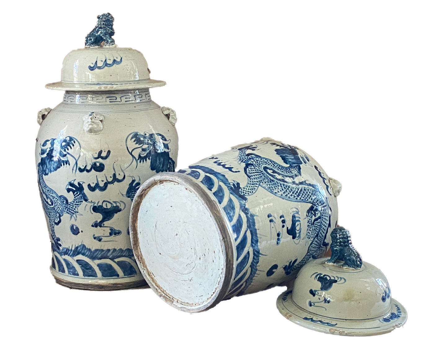 #3162 Large Chinoiserie Dragons Ginger Jars pair 24" H