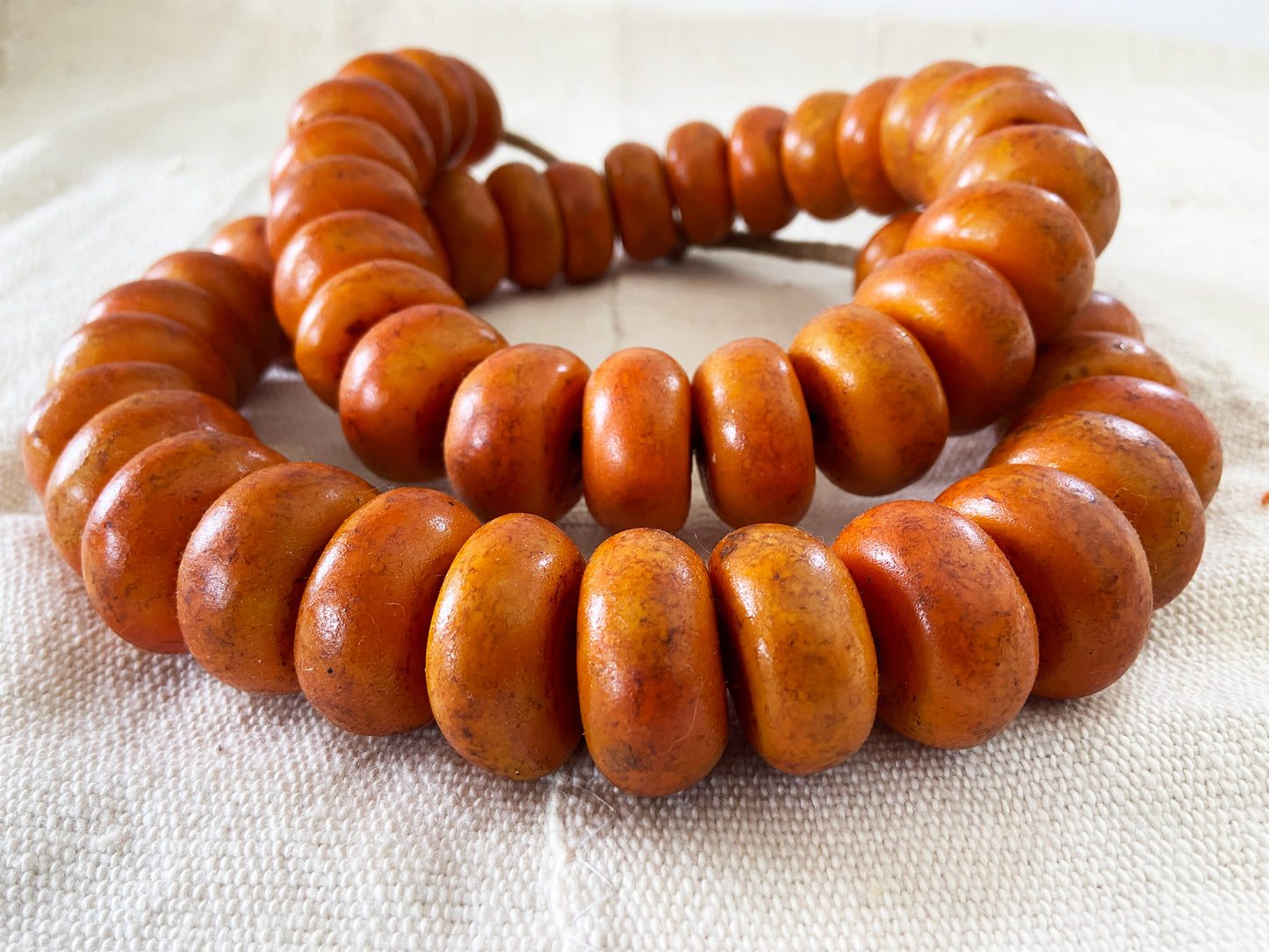 Superb Vintage African Simulated Amber Necklace W/ 50 Trade Beads
