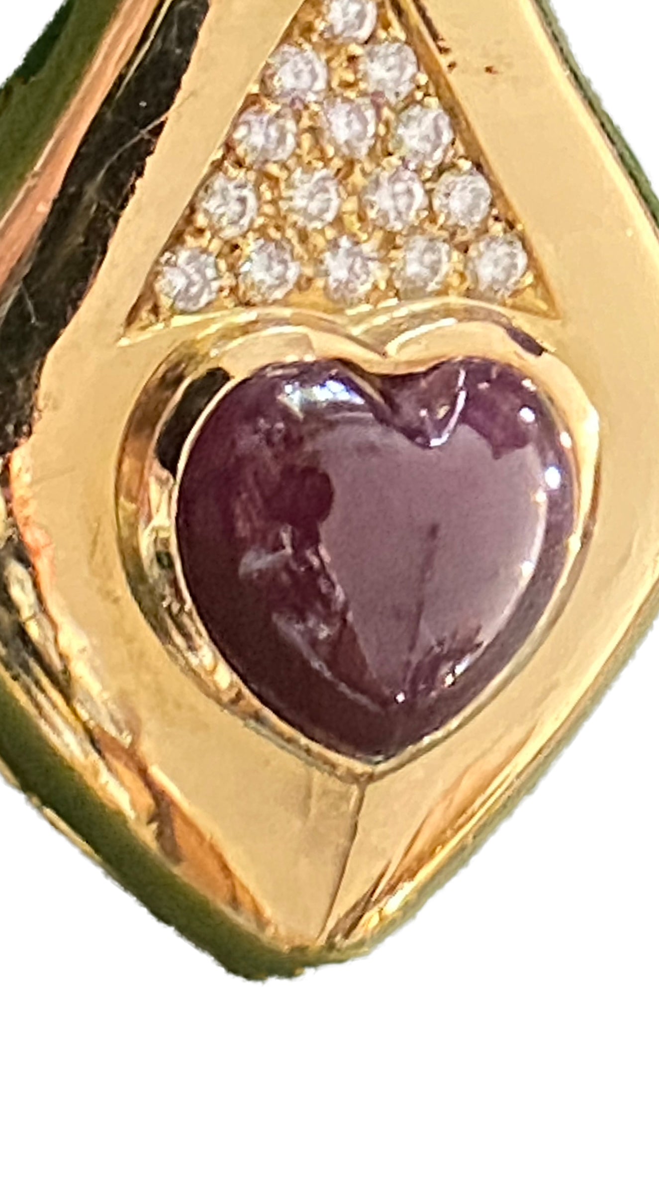 #3970 18K Heart Cut Cabochon Ruby and Diamond Enhancer Pendant