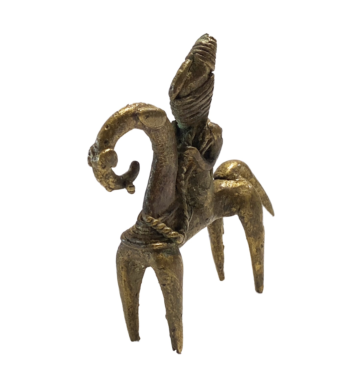 #4157 African Dogon Bronze Horseman Gold Weight Mali  3" H