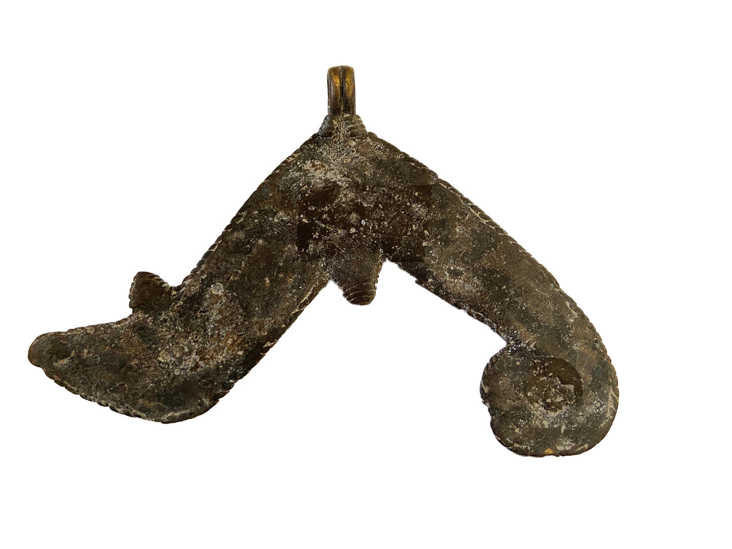 #2012 Rare old / used Bwaba Burkina Faso brass/bronze amulet pendant of a chameleon