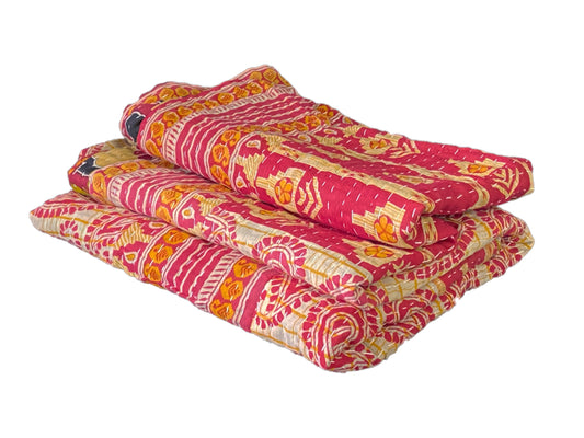 #3794 Vintage Indian CottonThrow Kantha Quilt 84" by 53"