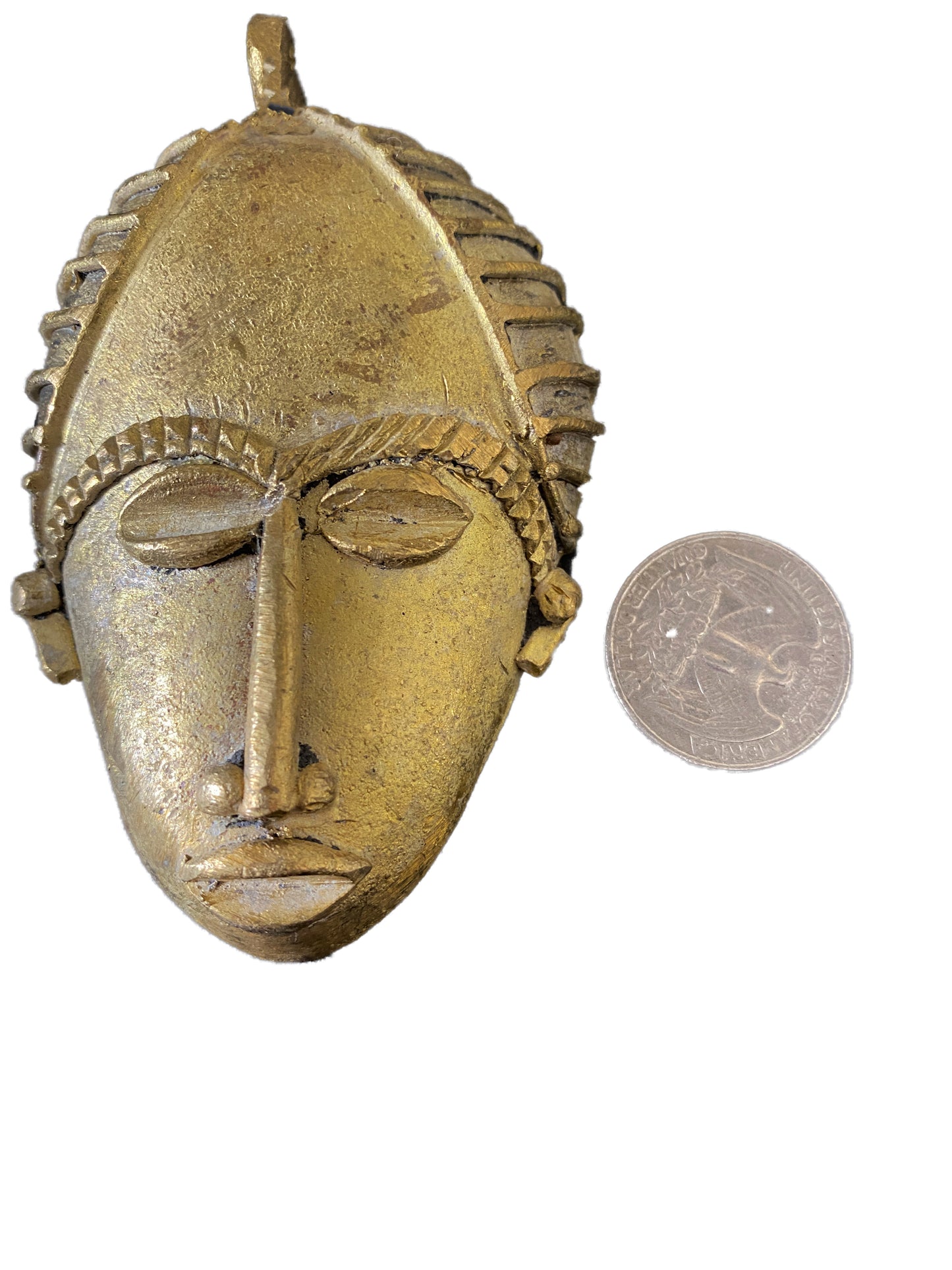 #4338 African Baule Gold Weight Passport/Pendant Bronze Mask 3.5" h