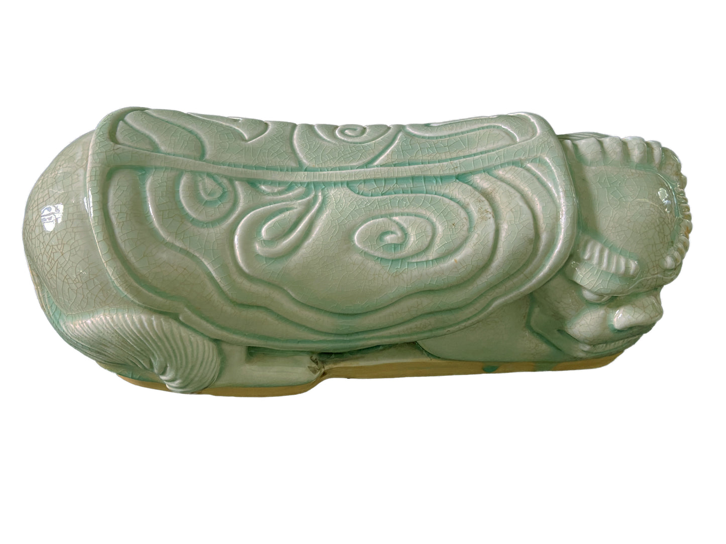 #3558 Celadon Headrest /Pillow With Foo Dog 13.5" W