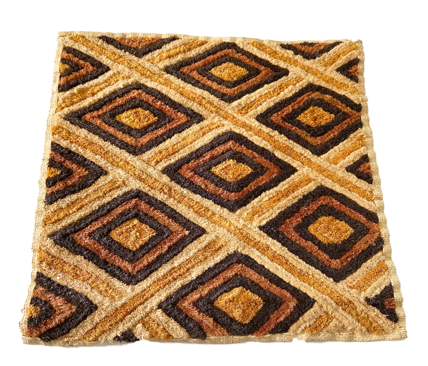 #2101 African Kuba Kasai Velvet Raffia Textile Zaire 22.25 "by 23"