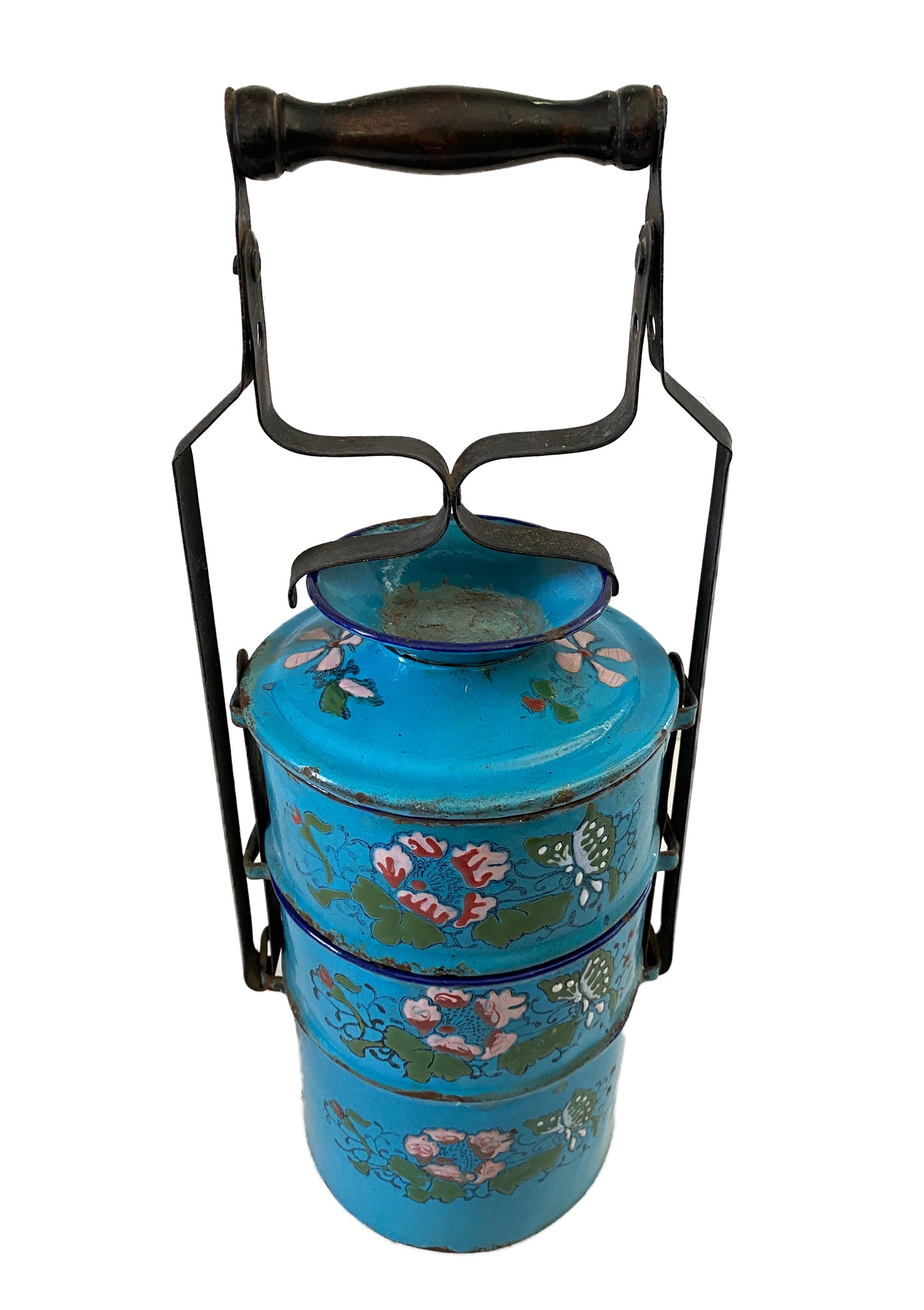 Vintage Asian Blue Enamel Lunch Containers