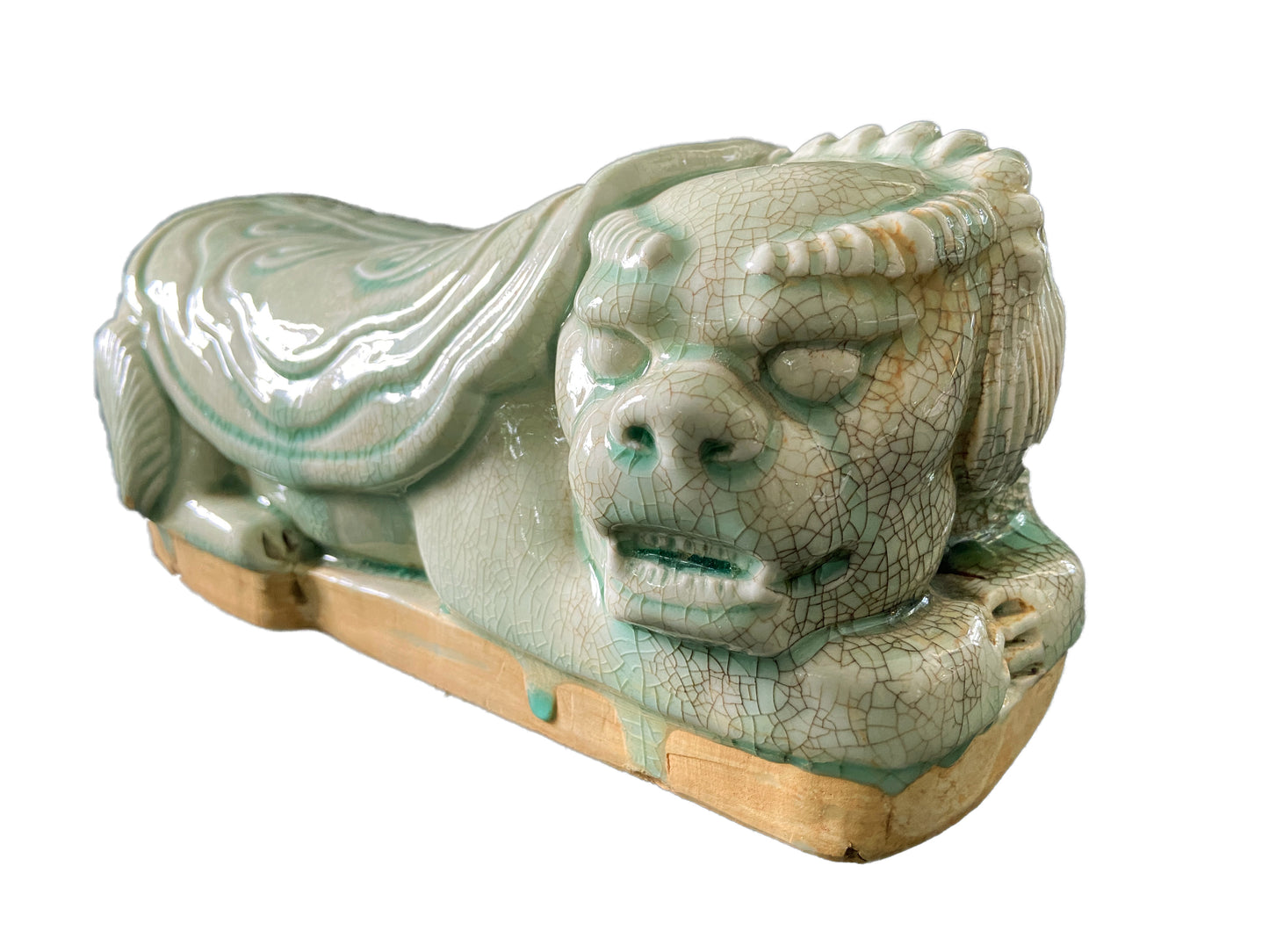 #3558 Celadon Headrest /Pillow With Foo Dog 13.5" W